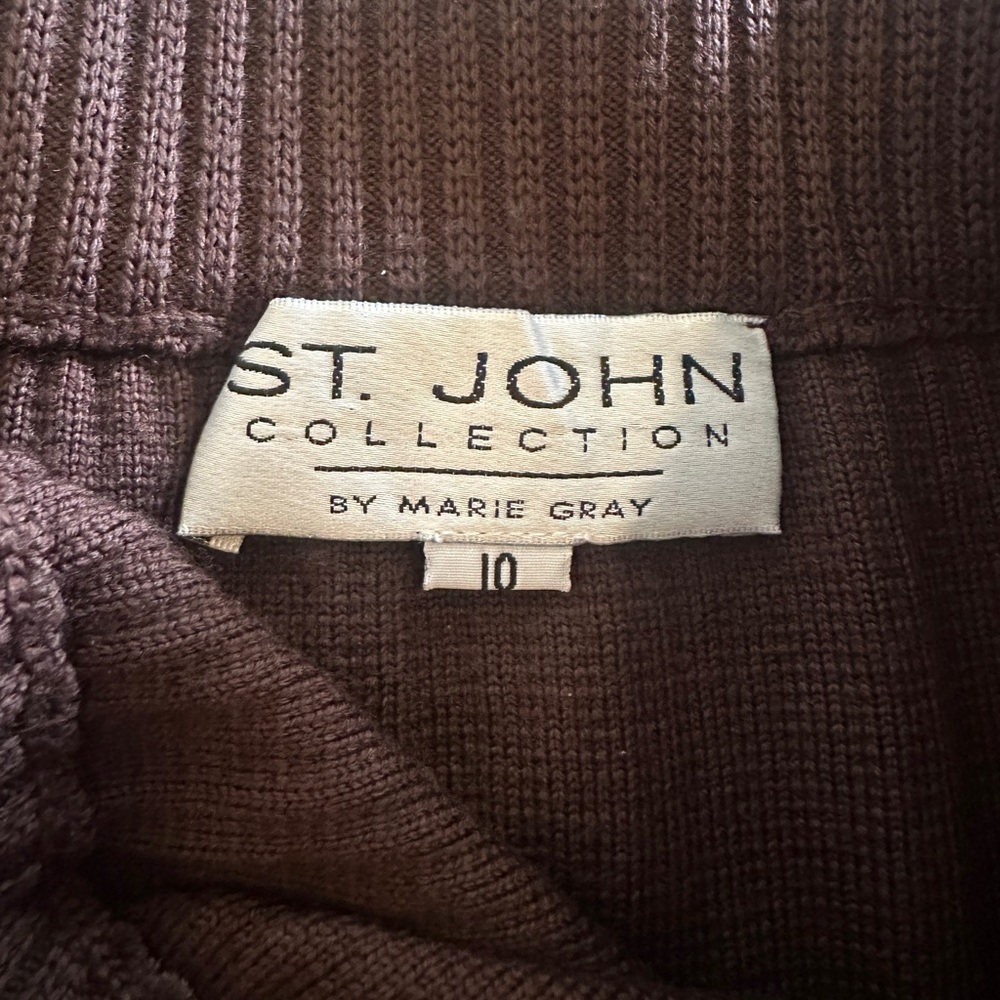 St. John Brown Ribbed Pencil Skirt with Black and White Trim - Size 10 - Picture 3 of 4